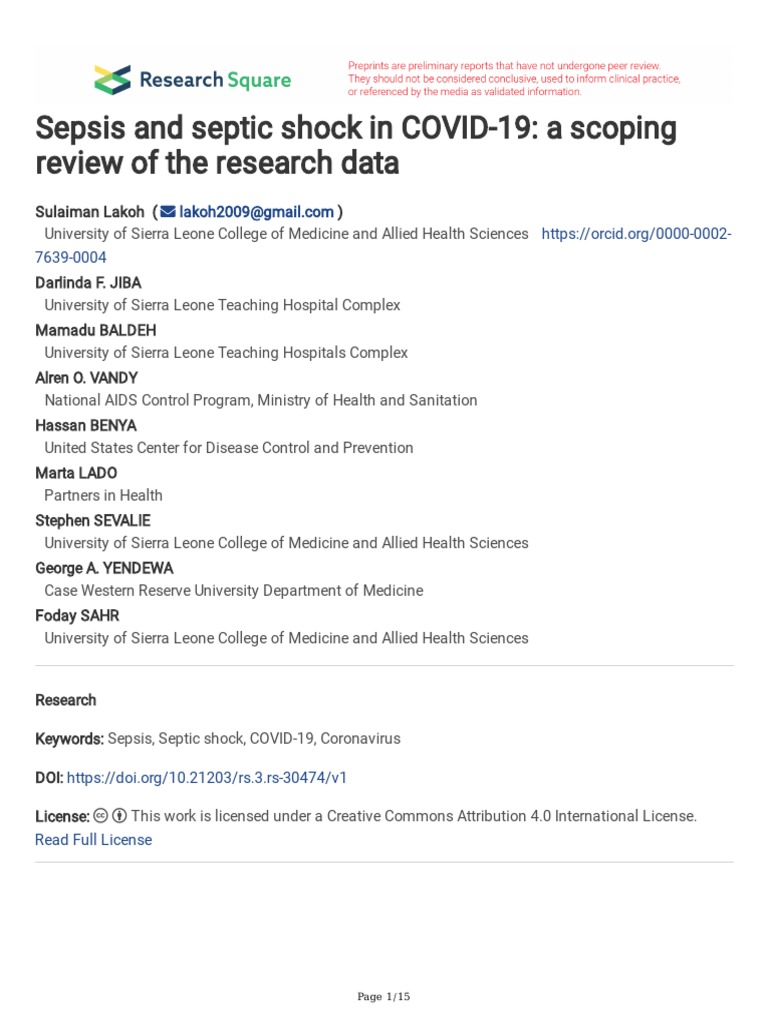Sepsis in COVID-19: A Scoping Review | PDF | Sepsis | Transmission ...