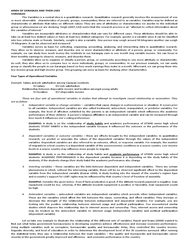 Types and Uses of Variables in Research | PDF | Level Of Measurement ...