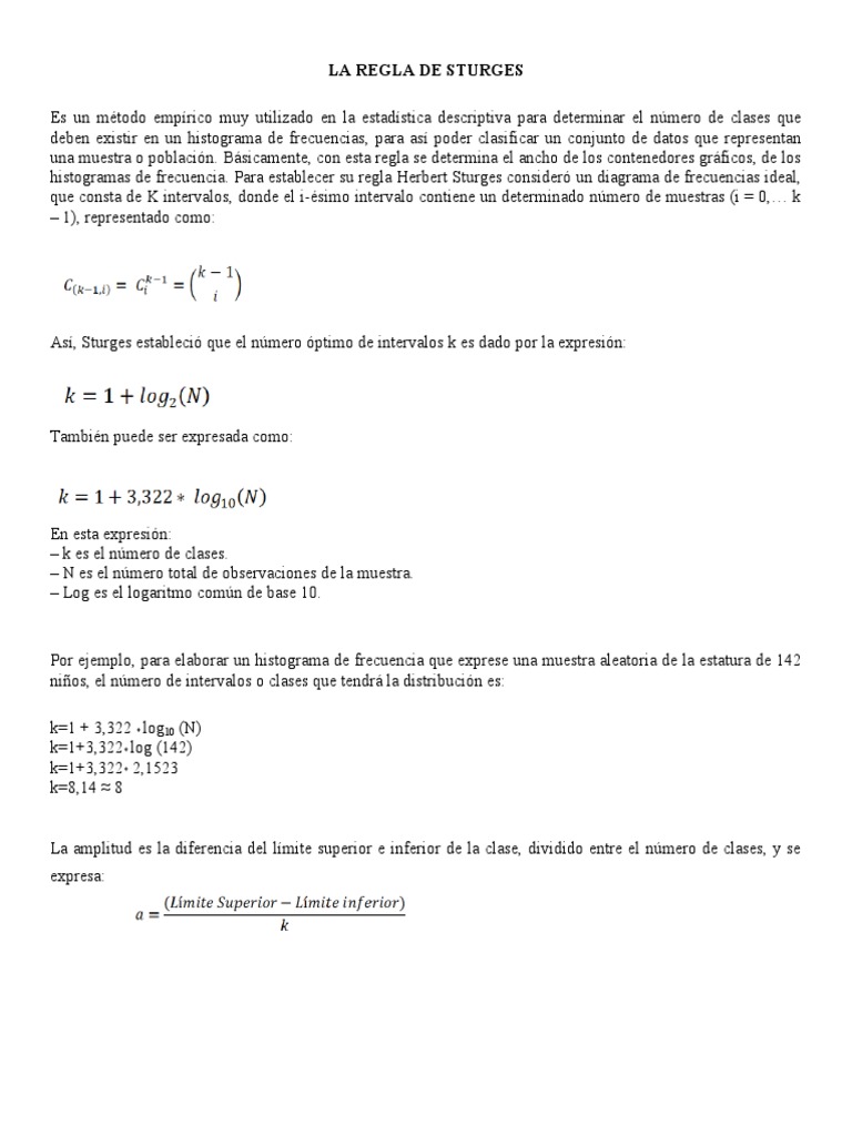 Regla de Sturges en Estadística | PDF