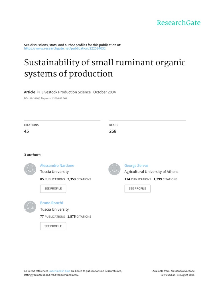 Sustainability of Small Ruminant Organic Systems of Production | PDF ...