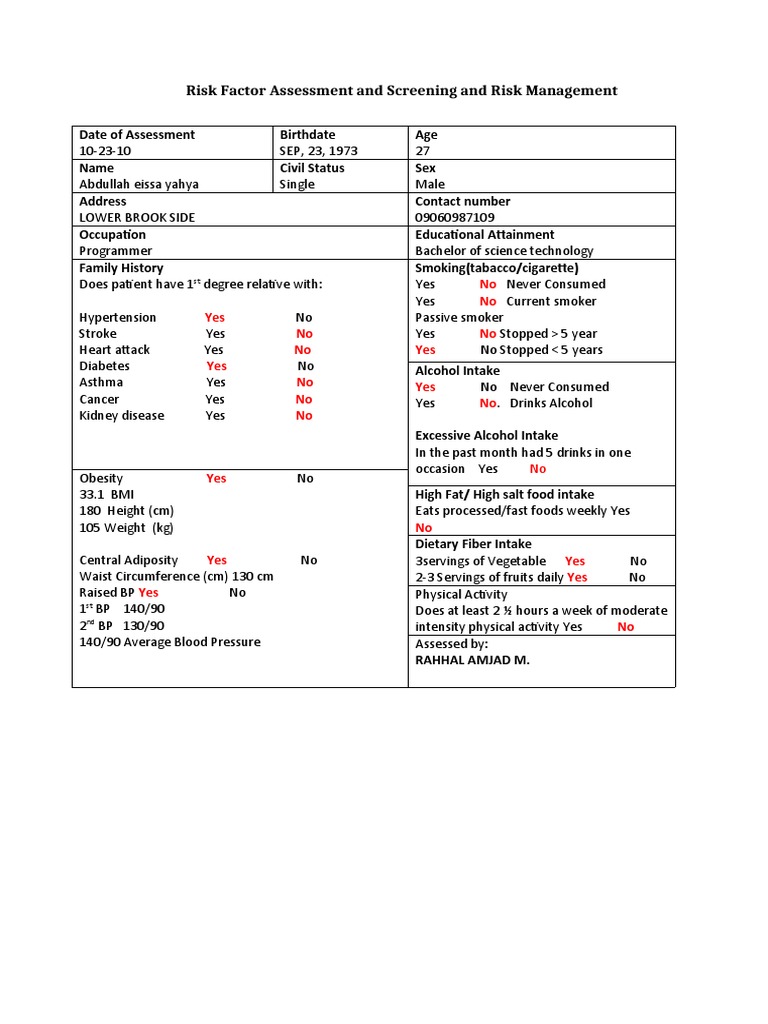 Comprehensive Risk Factor Assessment | PDF | Lifestyle