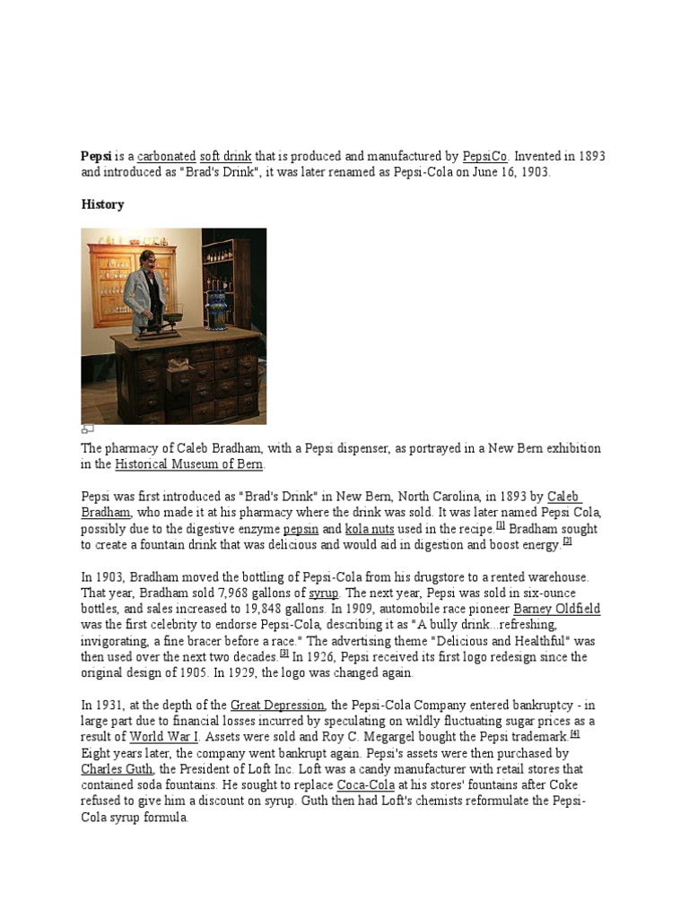 Pepsi Is A Carbonated Soft Drink That Is Produced and Manufactured by