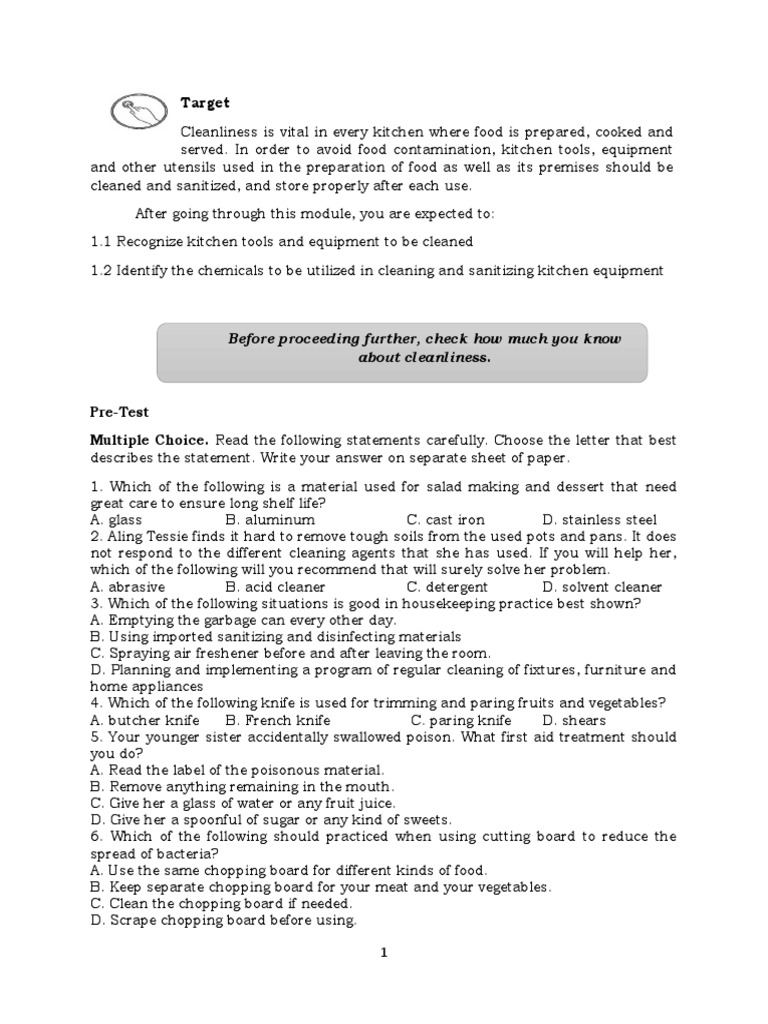 Clean and Sanitize Kitchen Premises Module PDF Cookware And