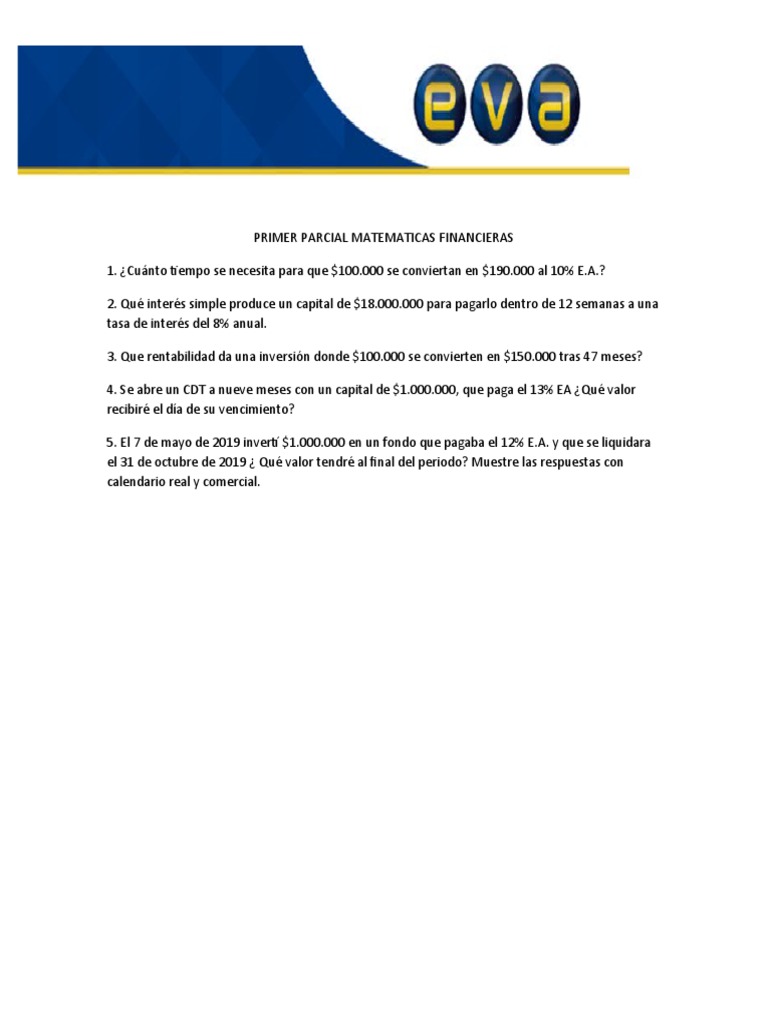 Primer Parcial Matematicas Financieras | PDF