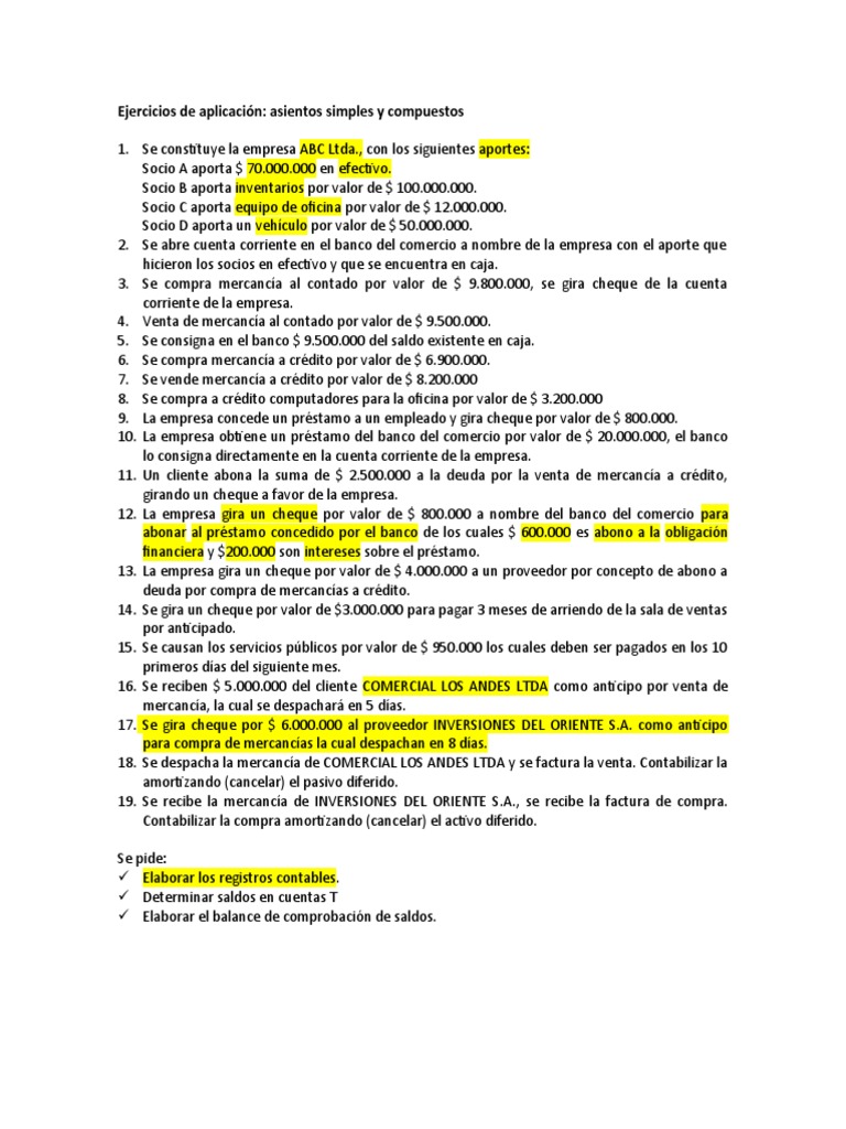 Ejercicios de Contabilidad Básica | PDF | Cheque | Bancos
