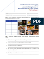 Worksheet 2: Lesson 1.6: Taking Care of The Respiratory and Circulatory Systems