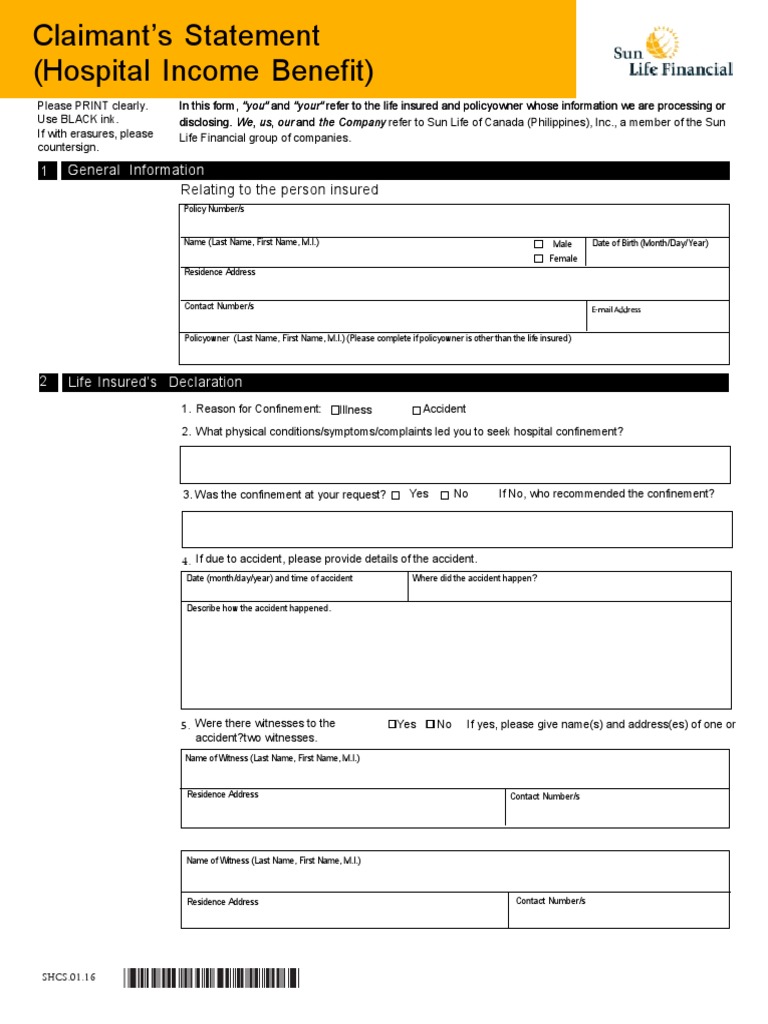 Hospital Income Benefit Claim Form | PDF | Intensive Care Unit | Medicine