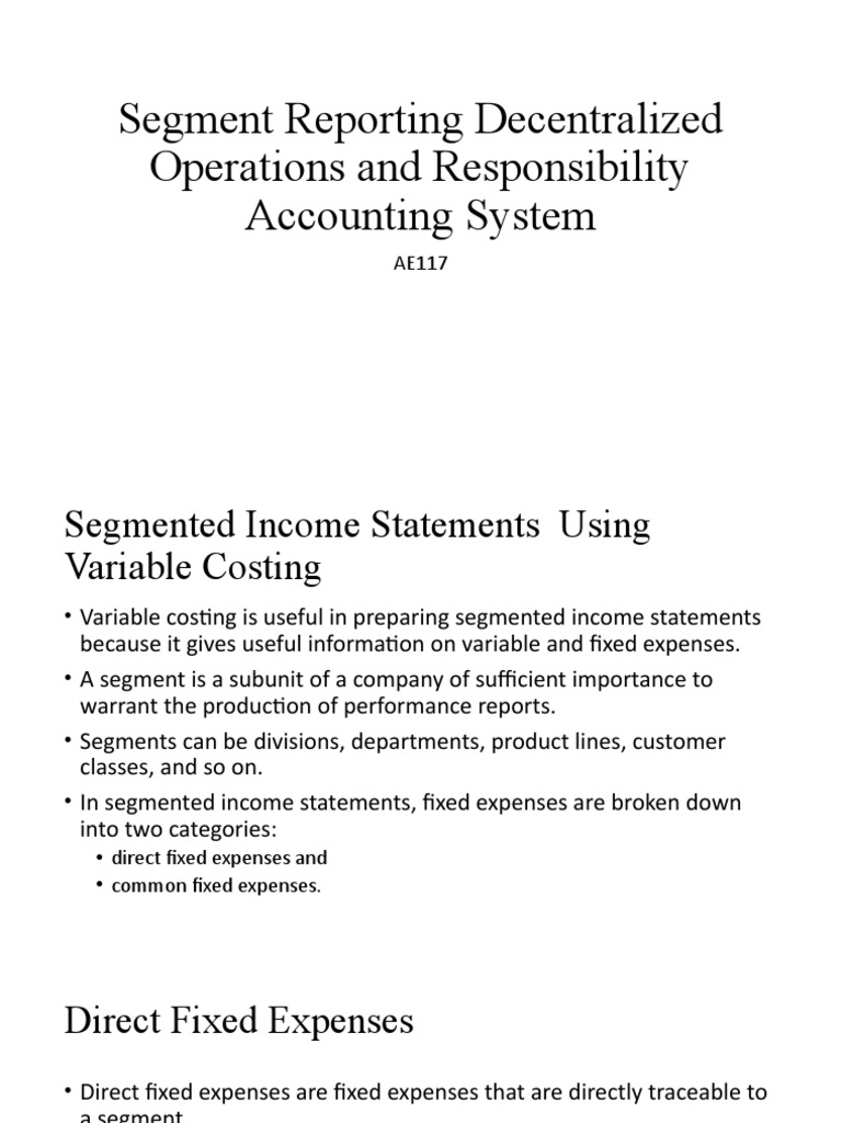 Segment Reporting in Decentralized Firms | PDF | Return On Investment ...