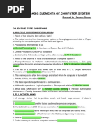 Exercise: Basic Elements of Computer System: Objective Type Questions