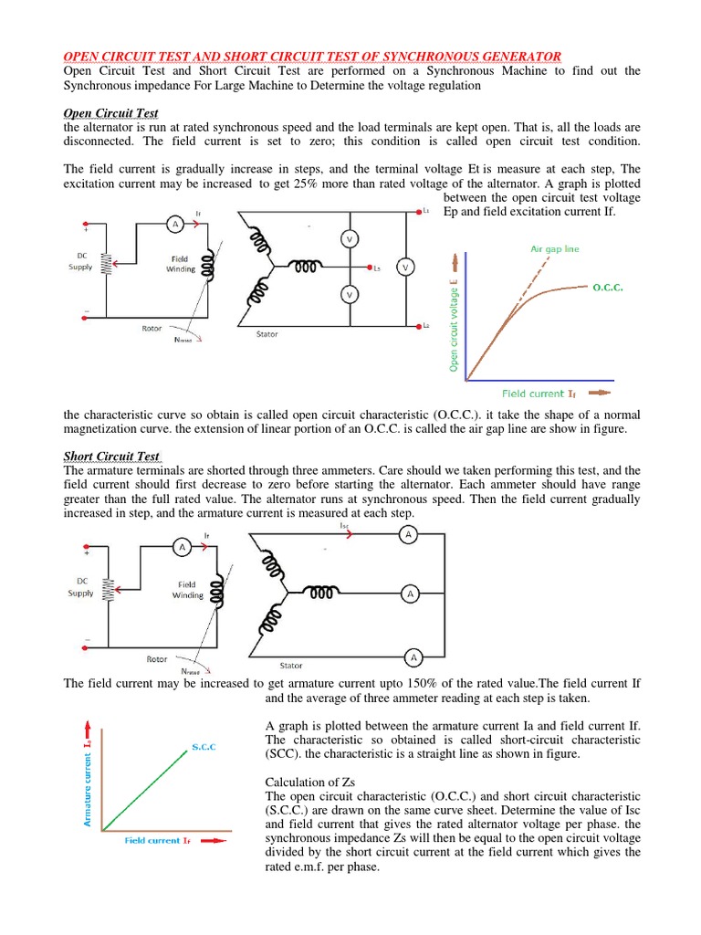 Open Circuit Test and Short Circuit Test of Synchronous Generator PDF Electric Motor