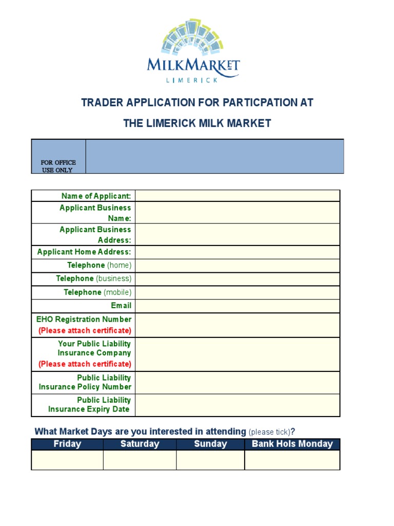 MilkMarket TRADER APPLICATION FORM | PDF
