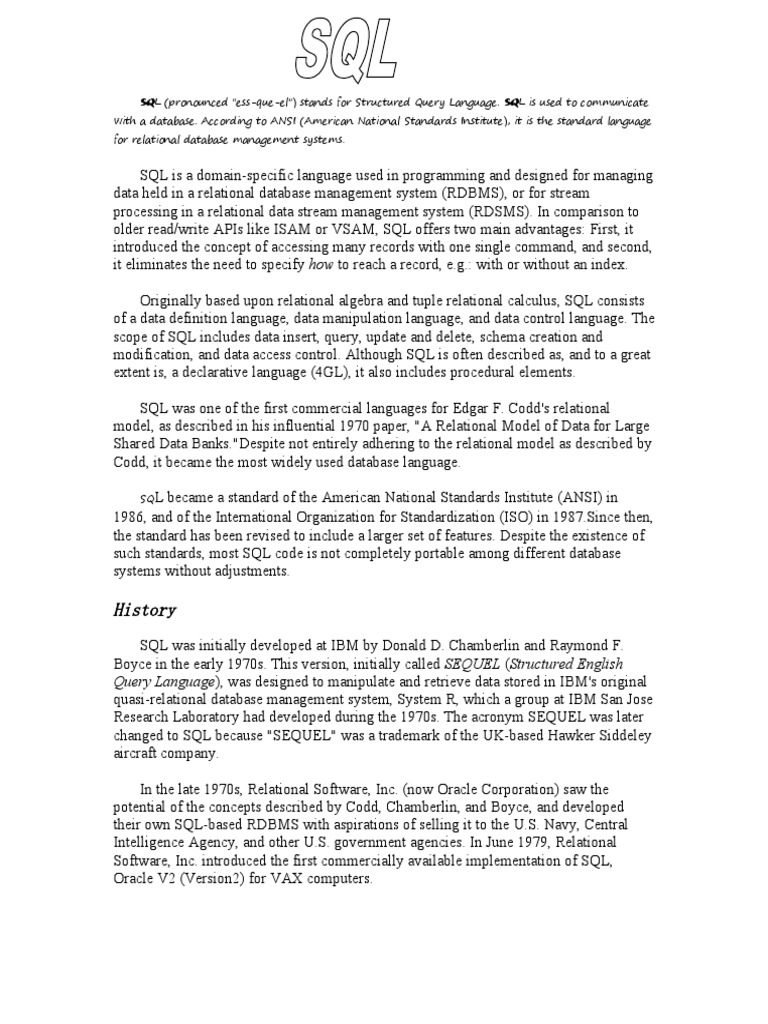 History: Query Language), Was Designed To Manipulate and Retrieve Data ...