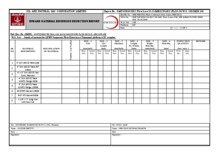 Inward Material Dimension Inspection Report | PDF | Gases | Building ...