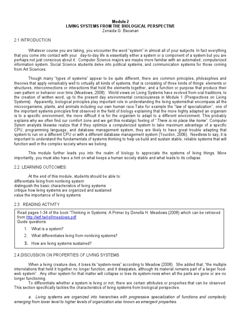 Science 11 - Module 2 Living Systems From The Biological Perspective ...