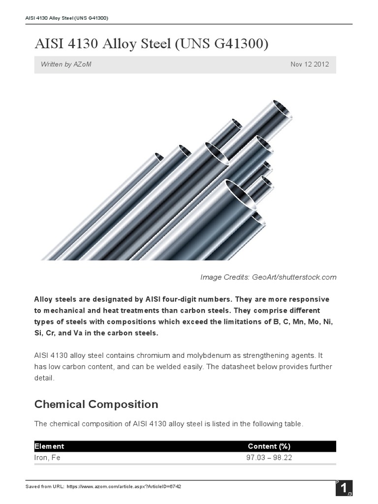 AISI 4130 Alloy Steel Properties | PDF | Heat Treating | Steel