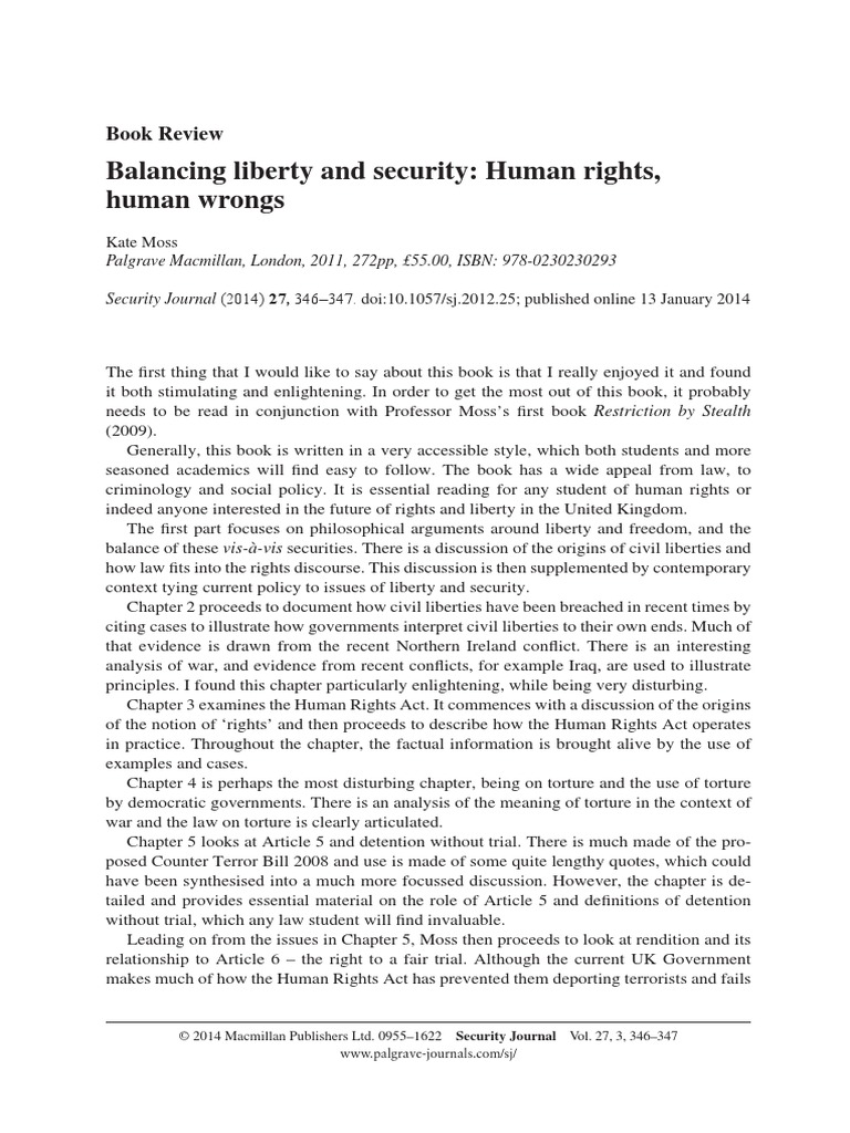 Balancing Liberty and Security: Human Rights, Human Wrongs: Book Review ...