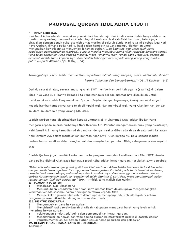 PROPOSAL QURBAN IDUL ADHA 1430 H