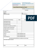 Inward Material Inspection Report: Project Name: Job Code: Location