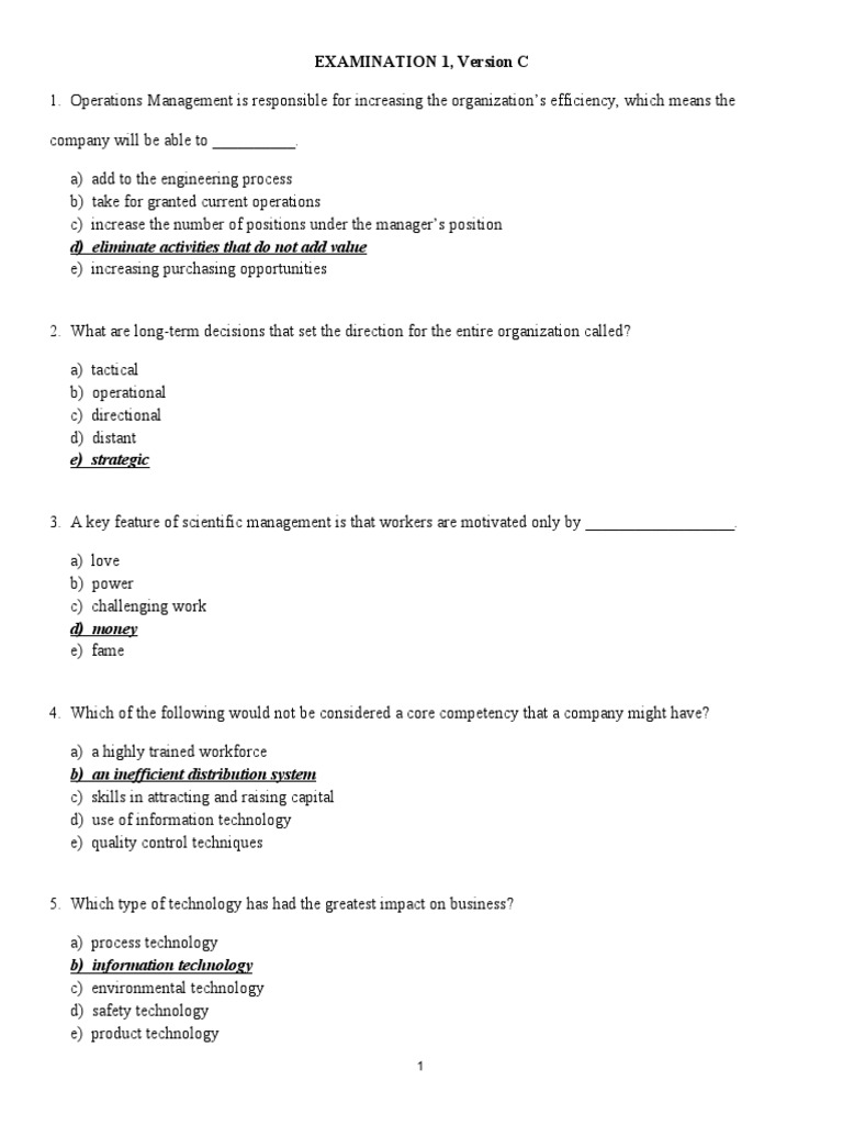 Operations Management Exam Questions | PDF | Reliability Engineering ...