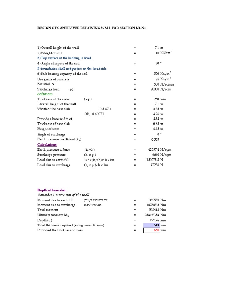 Retaining Wall Design Calculations | PDF | Civil Engineering | Economic ...