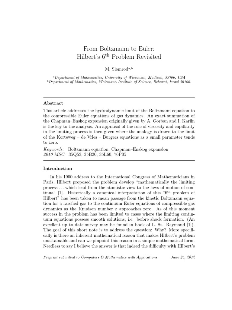 From Boltzmann To Euler, Hilbert 6th Problem (2012) Done Download