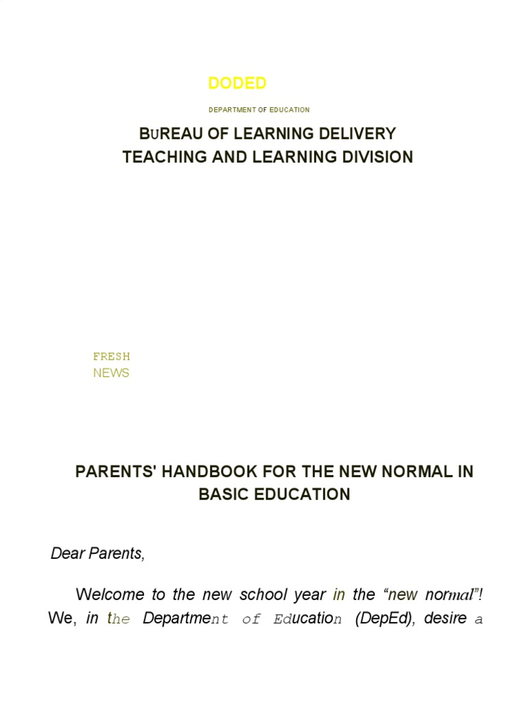 Parent - S Handbook For The New Normal in Basic Education (Book Type ...