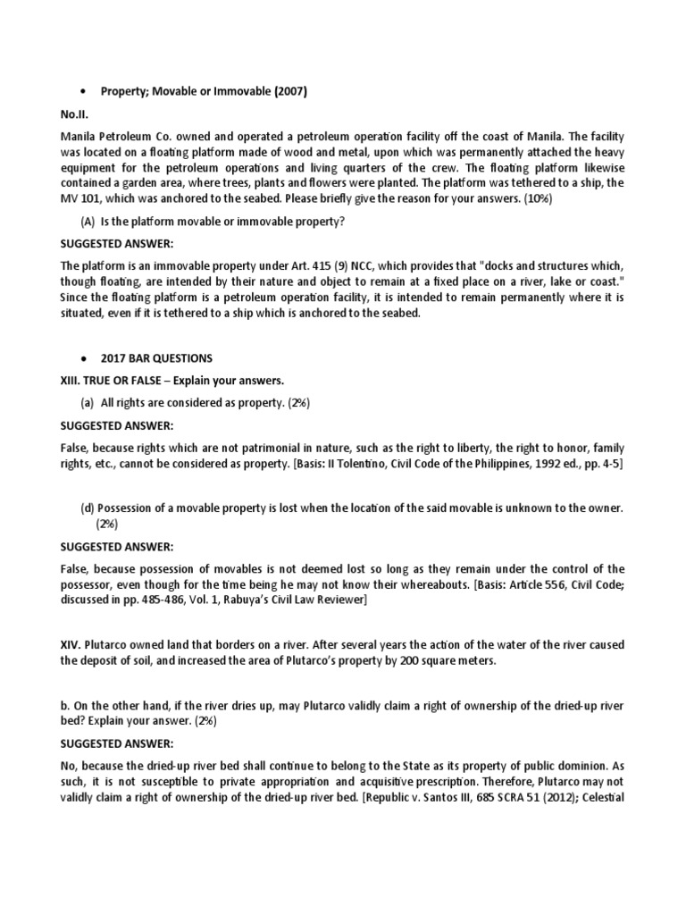 Property Bar Questions PDF Lease Foreclosure