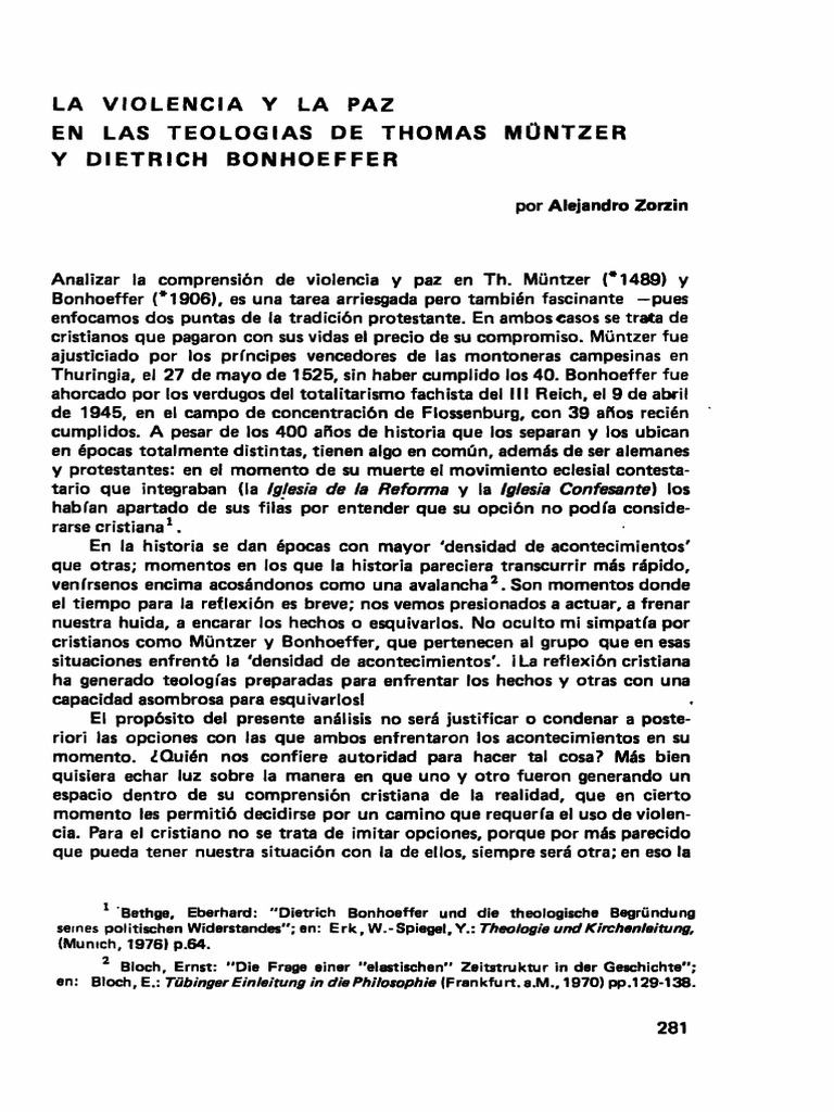 La Violencia y La Paz Bonhoeffer y Murtz | PDF | Dios | Paz