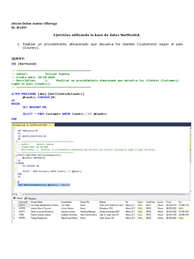 Ejercicios Utilizando La Base De Datos Northwind Pdf Bases De Datos