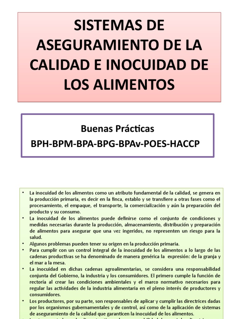 Sistemas de Aseguramiento de La Calidad E Inocuidad de Los Alimentos ...