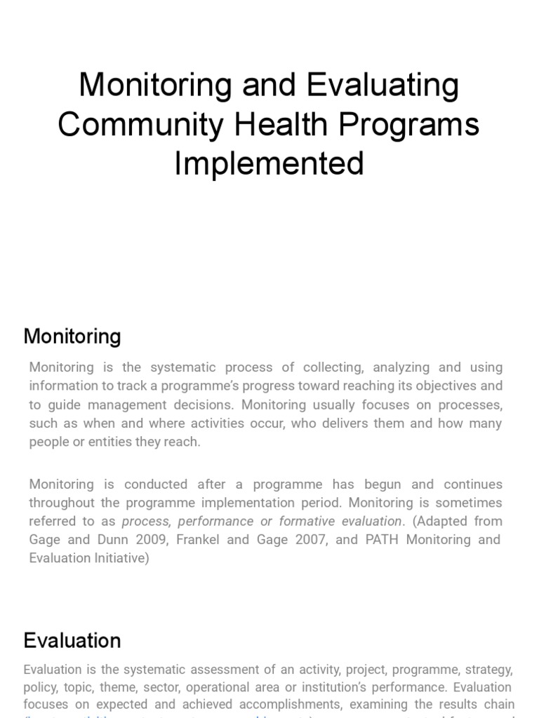 Explain Methods For Monitoring And Evaluating Community
