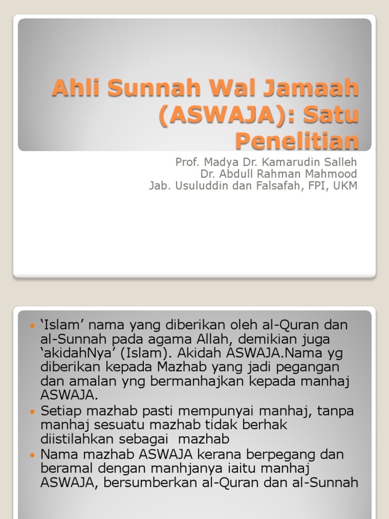 Ahli Sunnah Wal Jamaah Aswj Satu Pengena Pdf