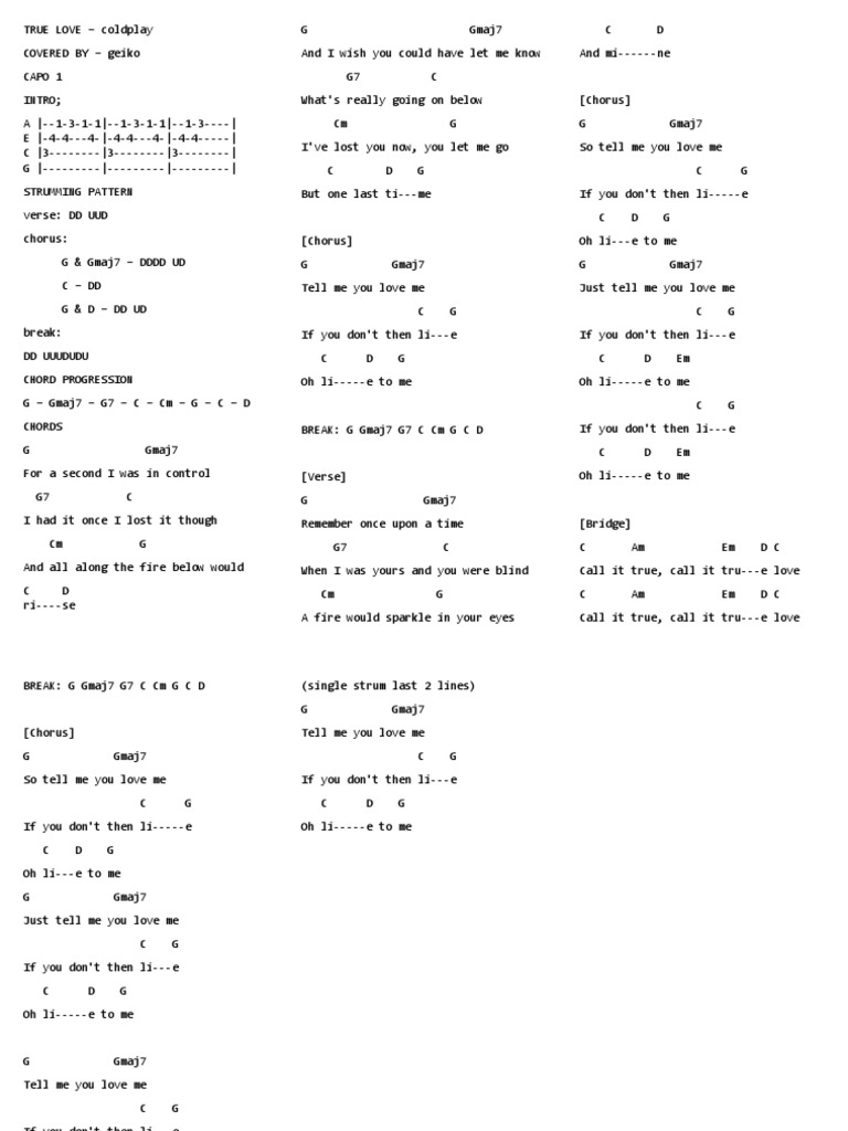TRUE LOVE (Geiko Cover) - Chords and Tabs, PDF