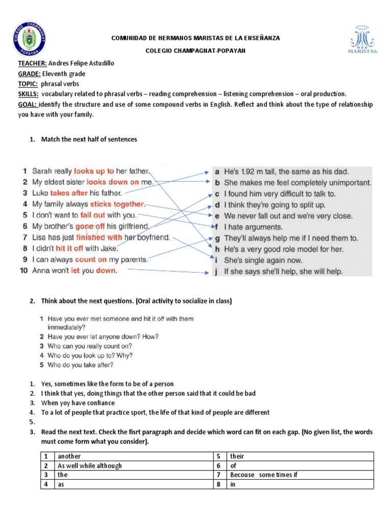 Phrasal Verbs Lesson Plan for Eleventh Grade | PDF | Language Arts ...