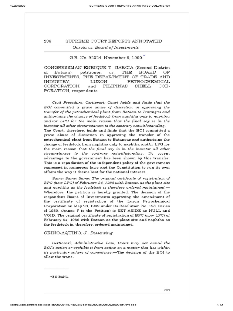 Garcia v. Board of Investments PDF Jurisdiction Supreme Court Of
