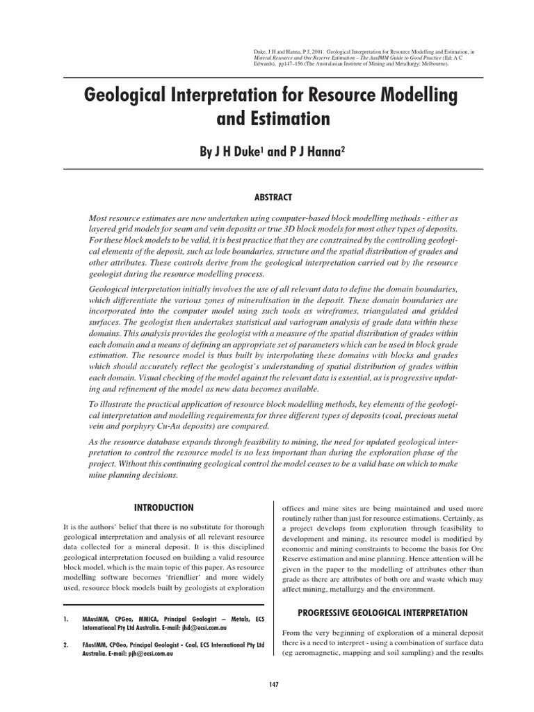 Geological Interpretation for Resource Estimation | PDF | Geology | Mining