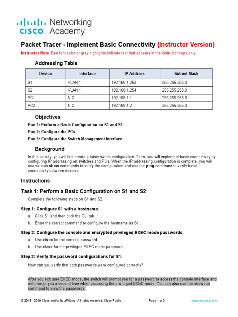 Basic IP Configuration in Packet Tracer | PDF | Ip Address | Internet ...