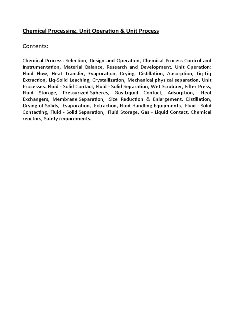 Unit Processes Operations | PDF