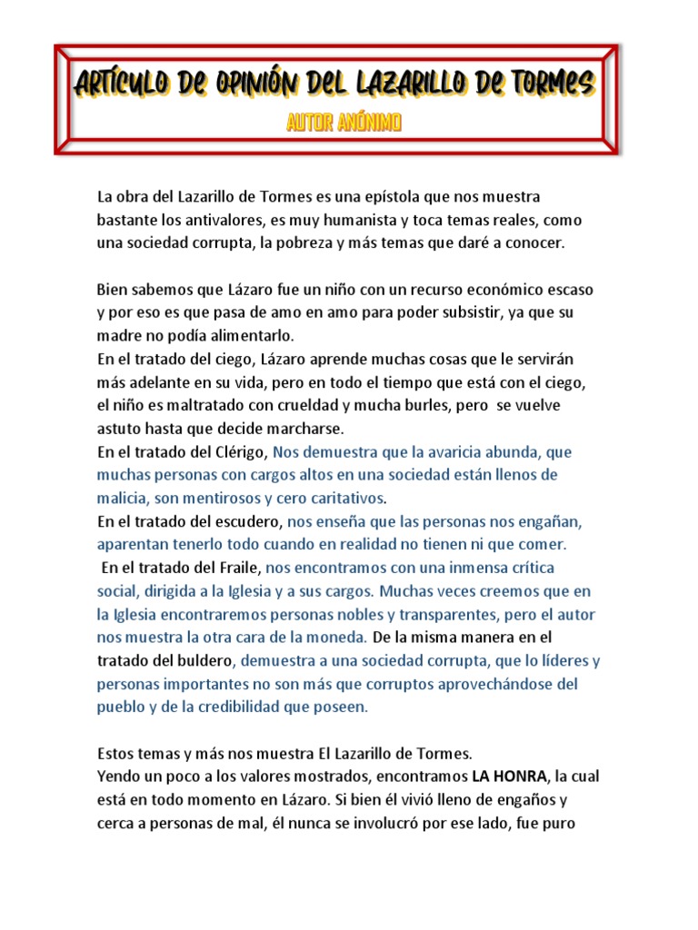 Temas y valores en Lazarillo de Tormes | PDF | Religión y espiritualidad