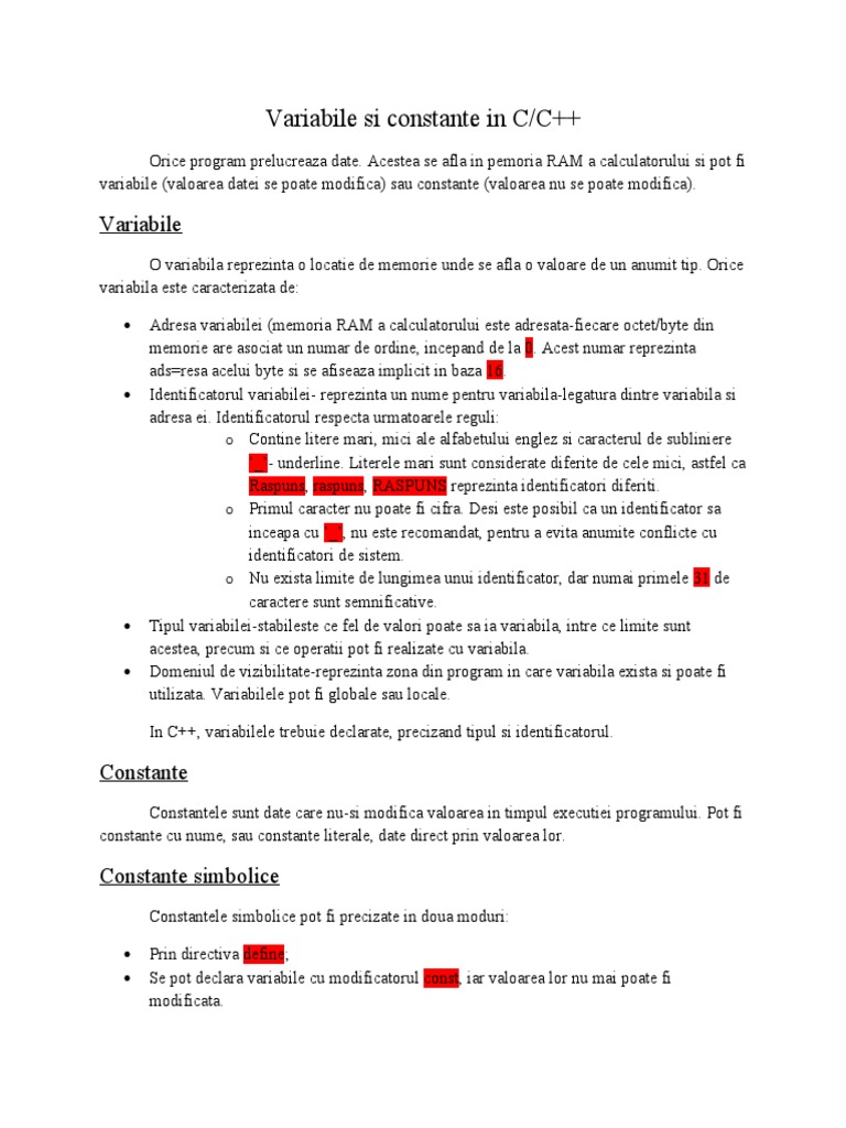 Variabile Si Constante in C++ | PDF