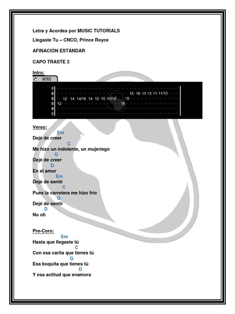 Llegaste Tu Cnco Prince Royce Letra Y Acordes By Musictutorials Pdf