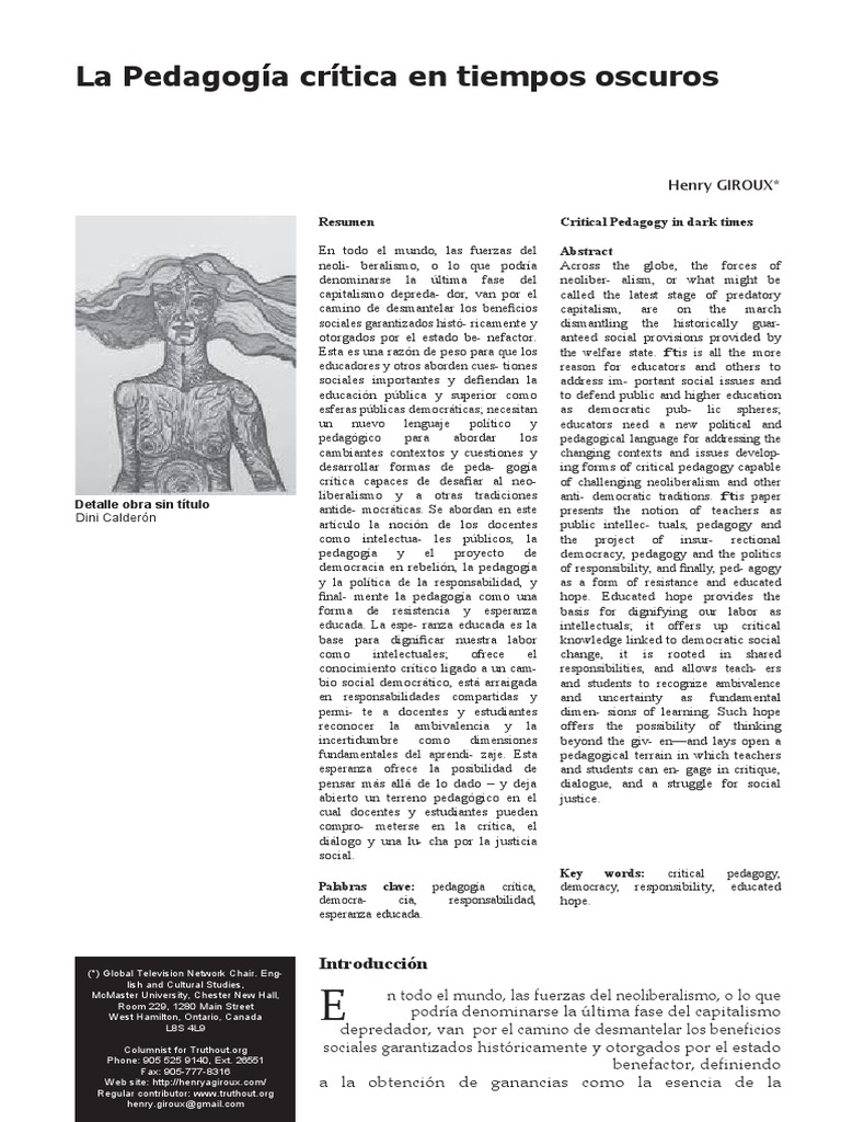 HENRY GIROUX La Pedagogia Critica en Tiempos Oscuros PDF