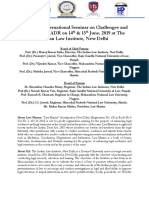 Two Days International Seminar On Challenges and Prospects of ADR On 14 & 15 June, 2019 at The Indian Law Institute, New Delhi