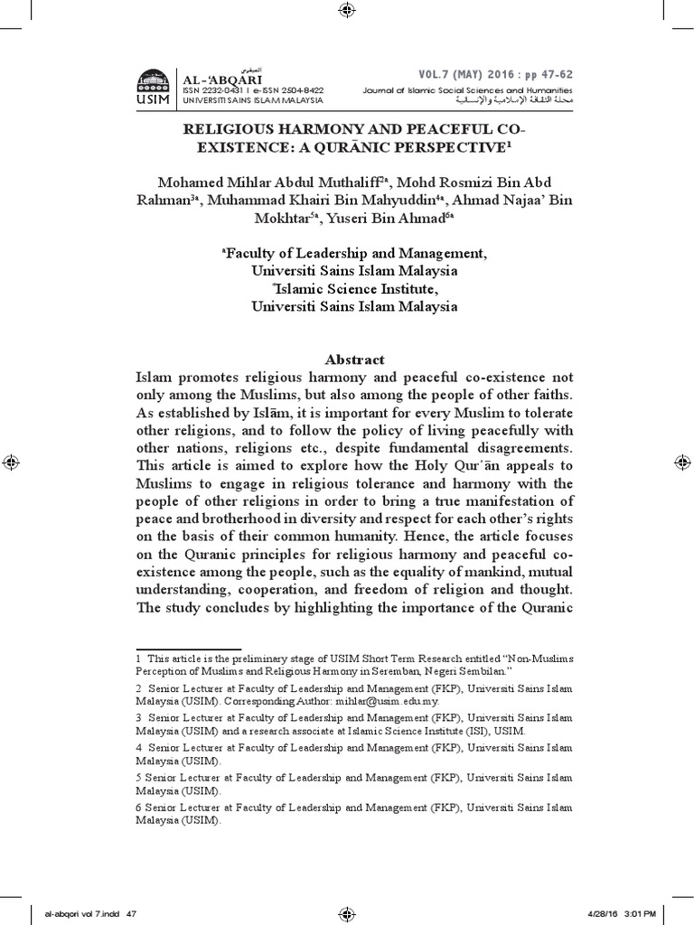 Quranic Principles of Religious Harmony | PDF | Interfaith Dialogue ...