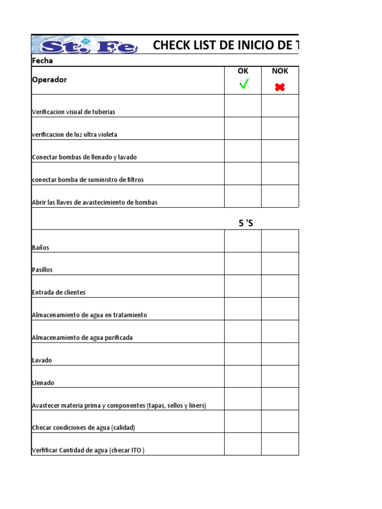 Check List Inicio de Turno | PDF