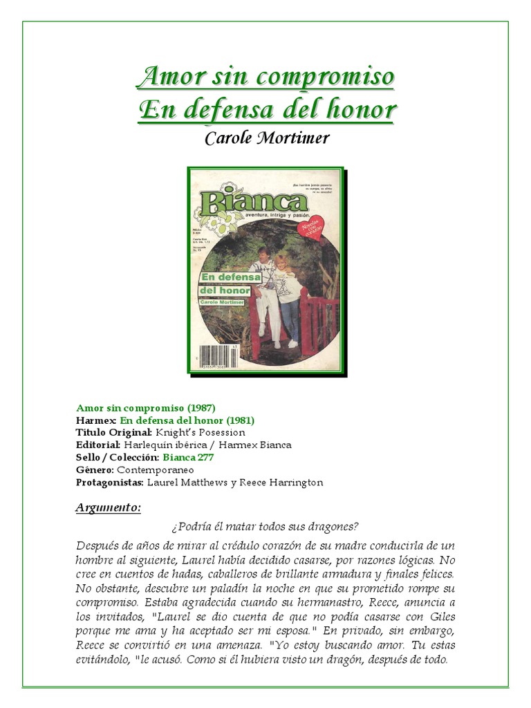 Amor Sin Compromiso (En Defensa Del Honor) Carole Mortimer PDF Divorcio Amor