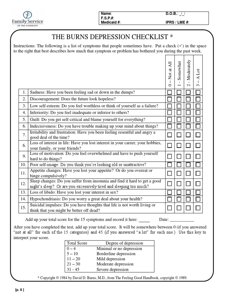 Burns Checklists | PDF | Anxiety | Behavioural Sciences