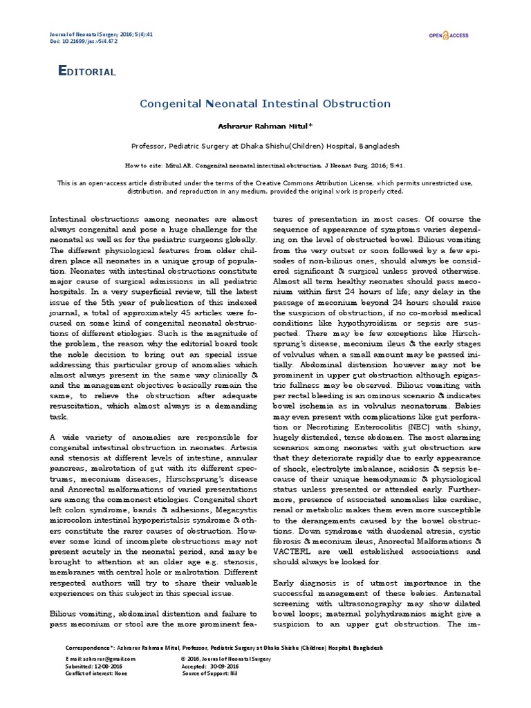 Congenital Neonatal Intestinal Obstruction | PDF | Human Diseases And ...