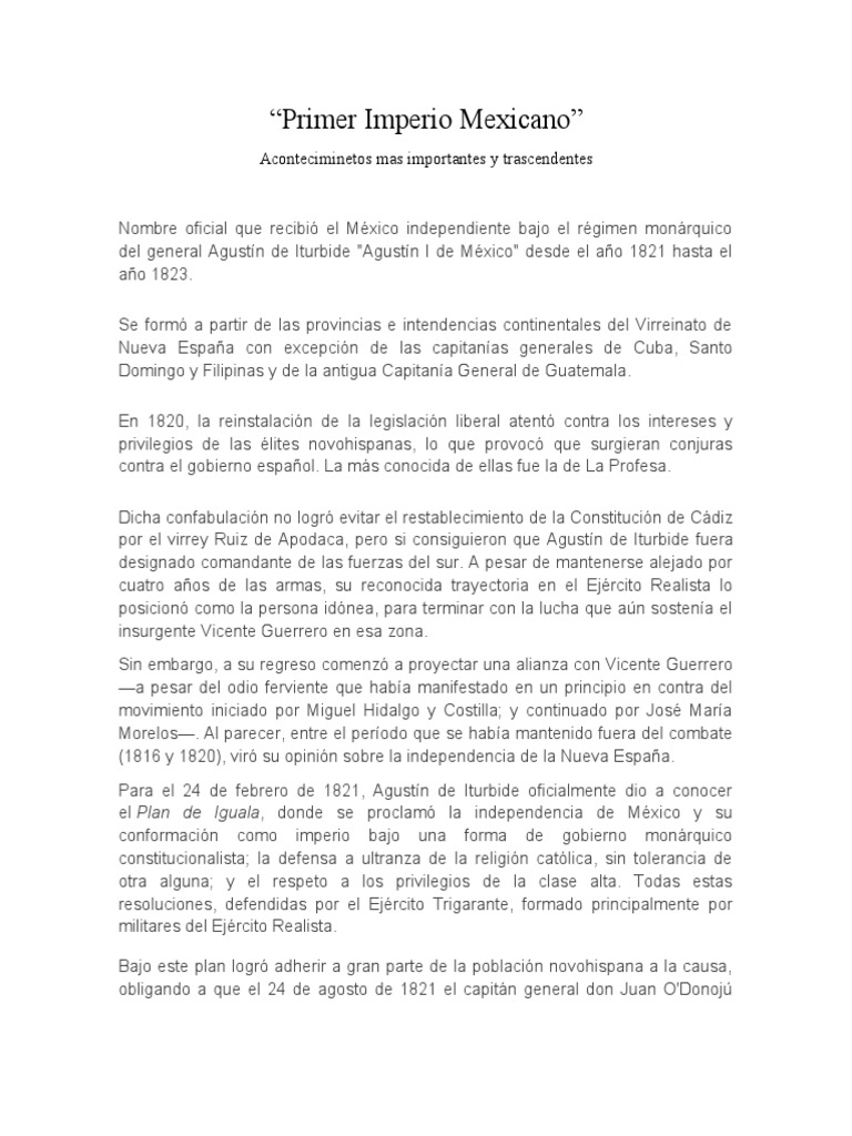 Primer Imperio Mexicano PDF Nueva españa México