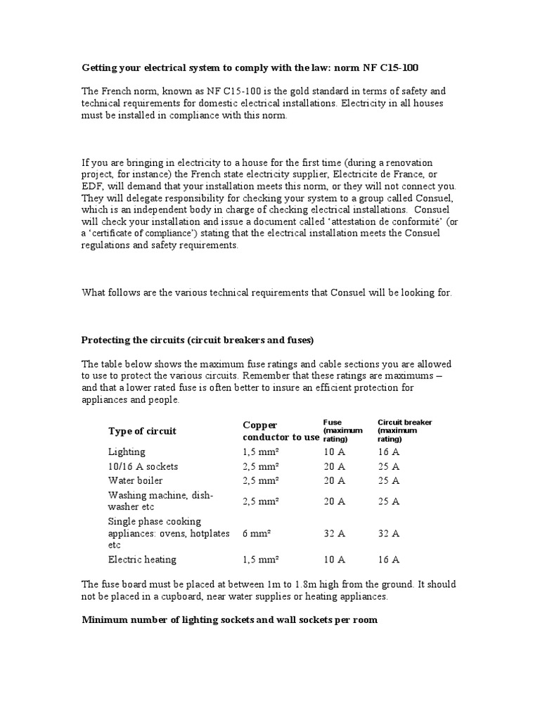 French Wiring Regulations PDF Ac Power Plugs And Sockets